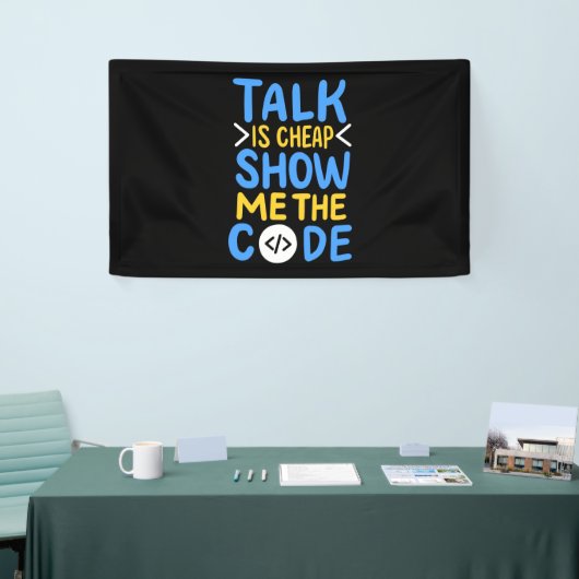 Programmierer zeigen mir den Code Banner (Messeveranstaltung)