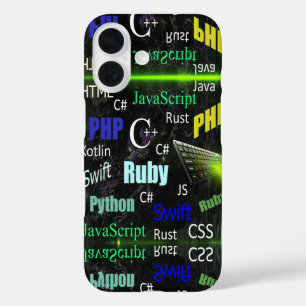 Programmiersprachen Blau und Gelb iPhone 16 Hülle