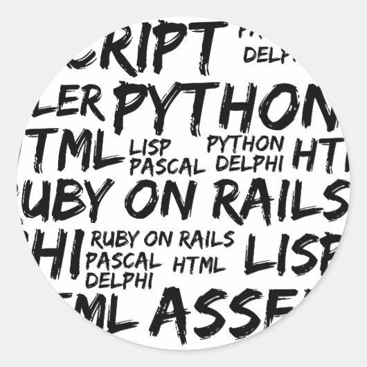 Programmiersprachen, Computersprachen, Code Runder Aufkleber (Vorderseite)