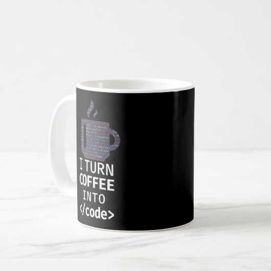 Programmierung Ich mache Kaffee in Code Kaffeetasse (Vorderseite Links)