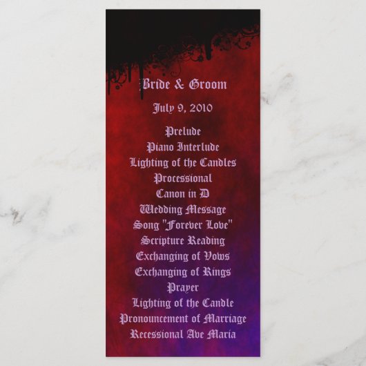 Programmkarte für das gotische Herz Programm (Rückseite)