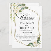 Programmkarte für die Hochzeitsfeier mit weißer Bl Einladung (Vorne/Hinten)