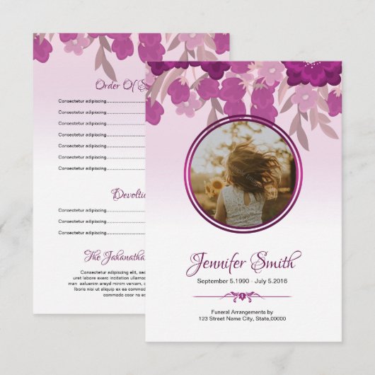 Programmkarte für druckbare Blumenbeerdigung Einladung (Vorne/Hinten)