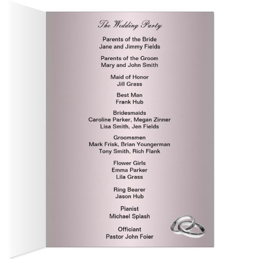 Programmkarte für elegante rosa Rosen und Perlen (Innen (Rechts))