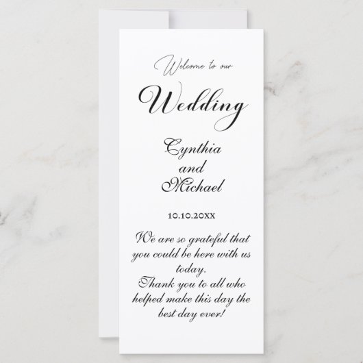 Programmkarte für moderne Script-Hochzeiten (Vorderseite)