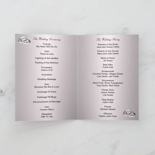 Programmkarte für Rosa Blüten und Schmetterlinge Programm (Innenseite)