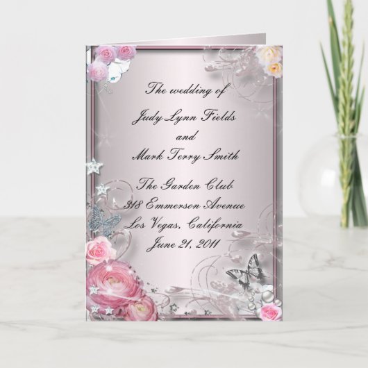 Programmkarte für Rosa Blüten und Schmetterlinge Programm (Vorderseite)