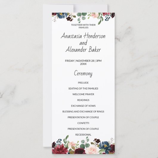 Programmkarte Hochzeit. (Vorderseite)