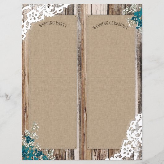 Programmkarte Rustic Wood Lace Floral Bouquet (Rückseite)