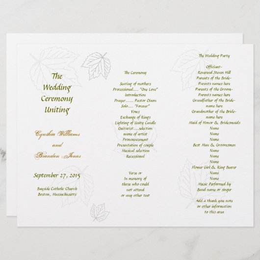 Programmvorlage, die in drei Falten geteilt wird, (Vorne/Hinten)