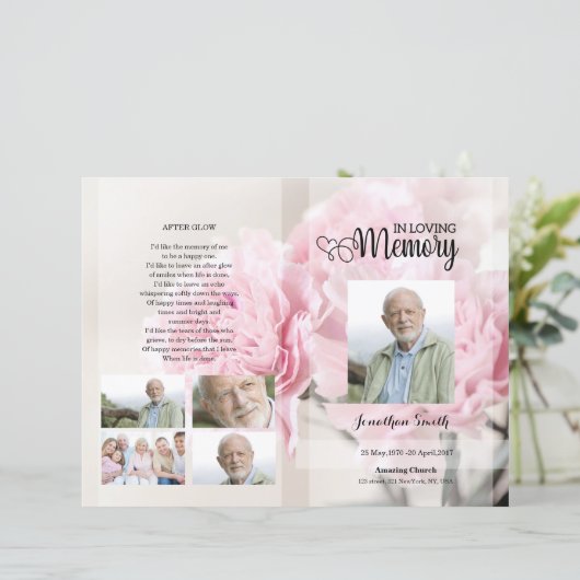 Programmvorlage für die rosa Blumenbeerdigung (Stehend Vorderseite)