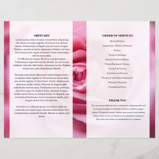 Programmvorlage für die rosa Blumenbeerdigung (Rückseite)