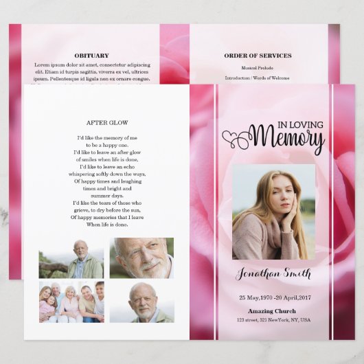 Programmvorlage für die rosa Blumenbeerdigung (Vorne/Hinten)