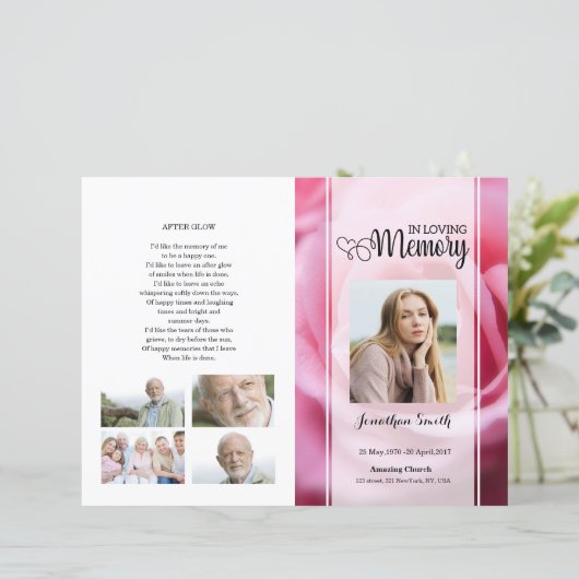 Programmvorlage für die rosa Blumenbeerdigung (Stehend Vorderseite)