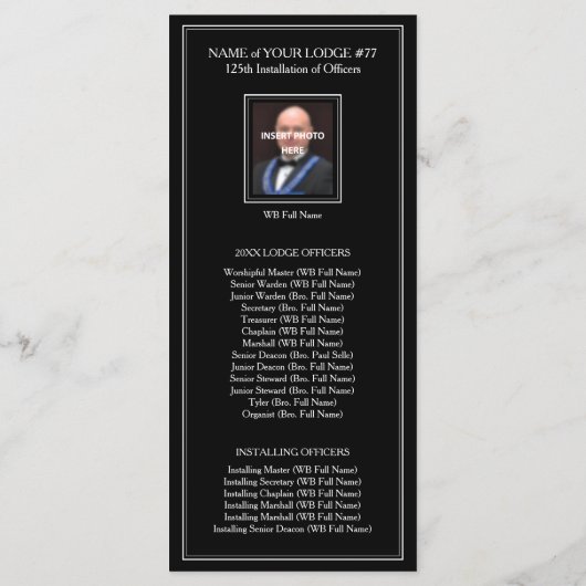 Programmvorlage für Masonic Rack Card Programm (Rückseite)