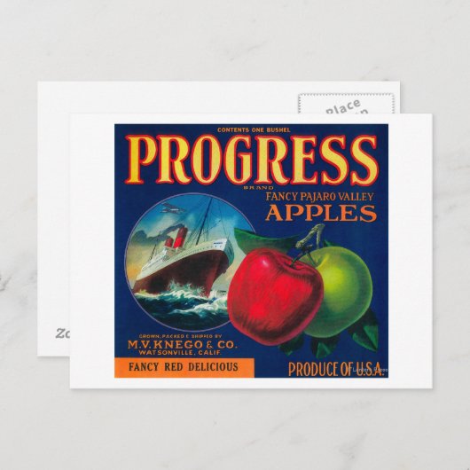 Progress Apple Crate LabelWatsonville, CA Postkarte (Vorne/Hinten)