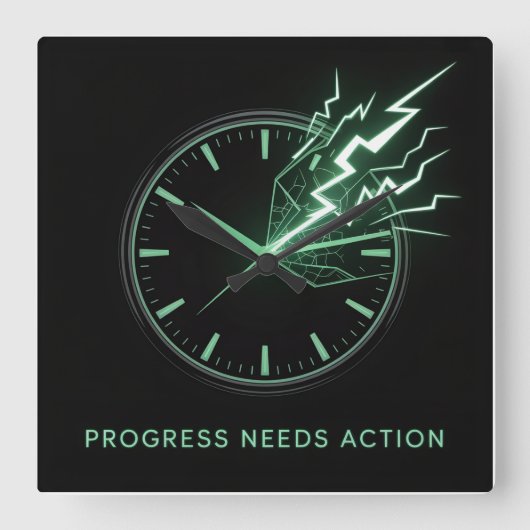 Progress Needs Action Quadratische Wanduhr (Vorderseite)