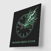 Progress Needs Action Quadratische Wanduhr (Winkel)