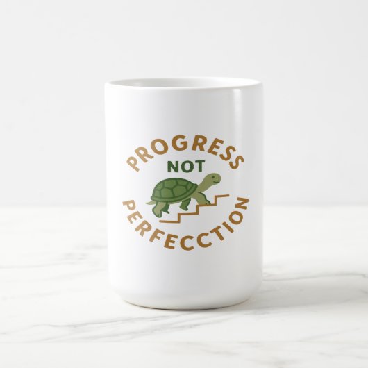 Progress not Perfection - Cute Turtle Motivational Kaffeetasse (Mittel)