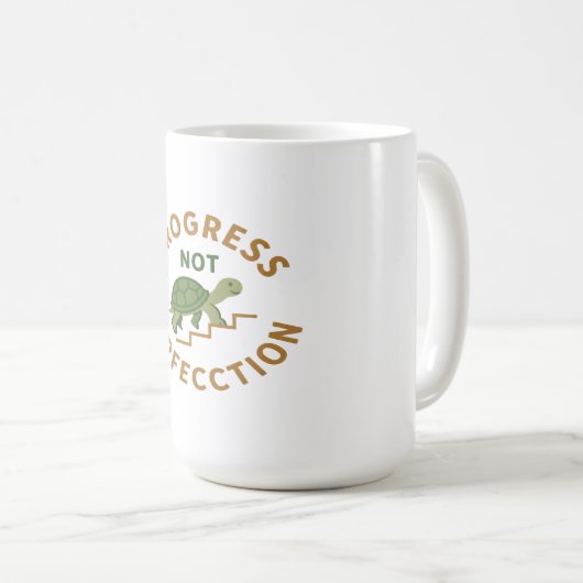 Progress not Perfection - Cute Turtle Motivational Kaffeetasse (VorderseiteRechts)