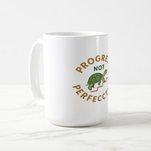 Progress not Perfection - Cute Turtle Motivational Kaffeetasse (Vorderseite Links)