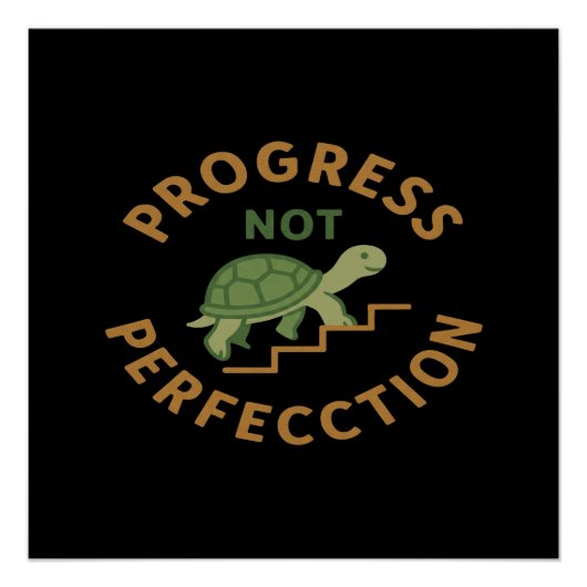 Progress not Perfection - Cute Turtle Motivational Poster (Vorderseite)