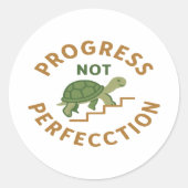 Progress not Perfection - Cute Turtle Motivational Runder Aufkleber (Vorderseite)