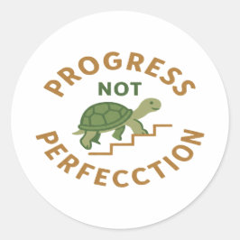 Progress not Perfection - Cute Turtle Motivational Runder Aufkleber