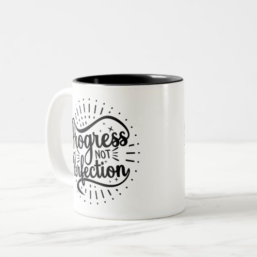 Progress Not Perfection Zwei-Tone-Kaffee-Tasse Zweifarbige Tasse (Vorderseite Links)