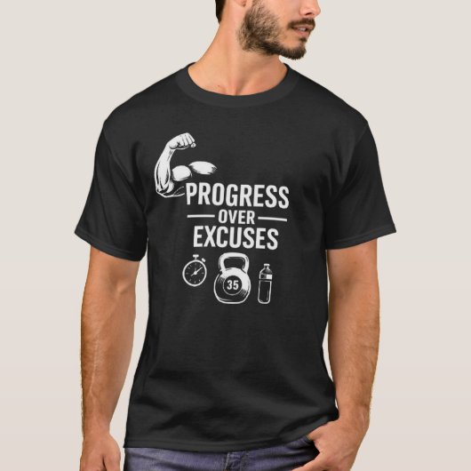 Progress Over Excuses – Motivational T-Shirt (Vorderseite)