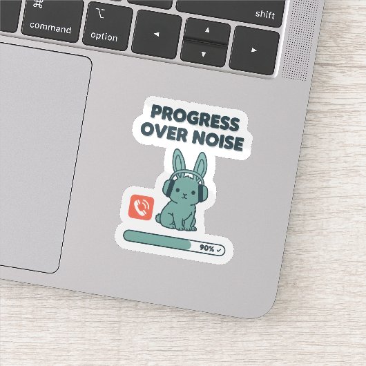 Progress Over Noise Sticker – Motivational Bunny (Detail)