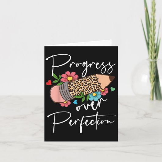 Progress Over Perfection Leopard Pencil Motivation Karte (Vorderseite)