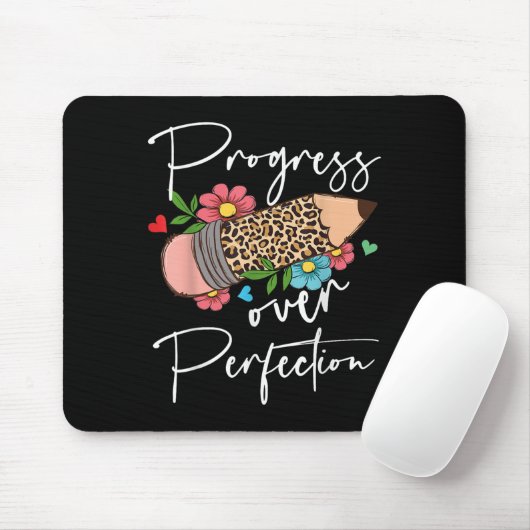 Progress Over Perfection Leopard Pencil Motivation Mousepad (Mit Mouse)