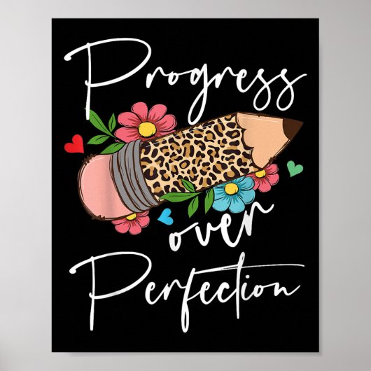 Progress Over Perfection Leopard Pencil Motivation Poster (Vorne)