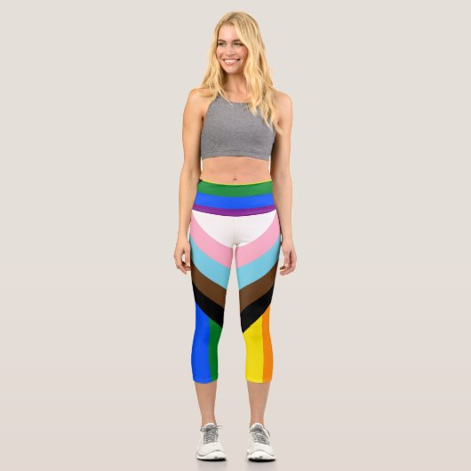 Progress Pride Flag LGBTQ+ Capri Leggings (Vorderseite)