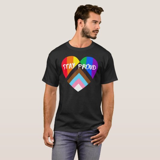 Progress Pride Heart Flag Bleibe stolz T-Shirt (Vorne ganz)