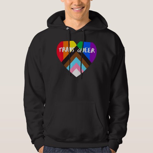 Progress Pride Heart Flag Trans Que Hoodie (Vorderseite)