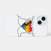 Progress Pride Heart Line Art iPhone 15 Hülle (Rückseite (Horizontal))