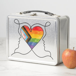Progress Pride Heart Line Art Metall Brotdose