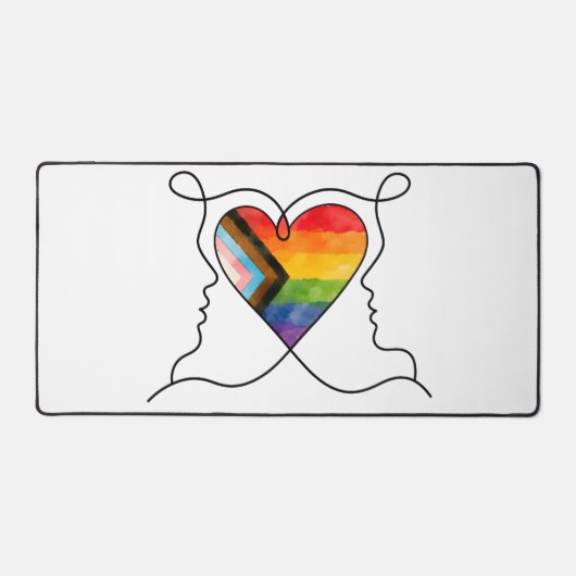 Progress Pride Heart Line Art Schreibtischunterlage (Vorderseite)