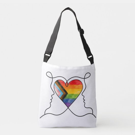 Progress Pride Heart Line Art Tragetaschen Mit Langen Trägern (Vorderseite)