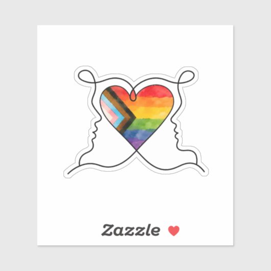 Progress Pride Heart Line Art Vinyl Aufkleber (Blatt)