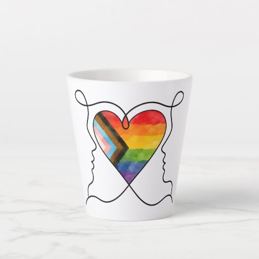 Progress Pride Herz Line Art Milchtasse (Vorderseite)