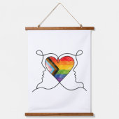 Progress Pride Herz Line Art Wandteppich Mit Holzrahmen (Vorderseite)