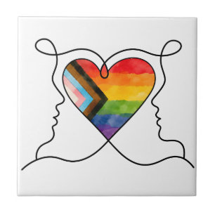 Progress Pride Herz Linienkunst Fliese