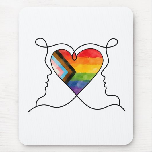 Progress Pride Herz Linienkunst Mousepad (Vorne)