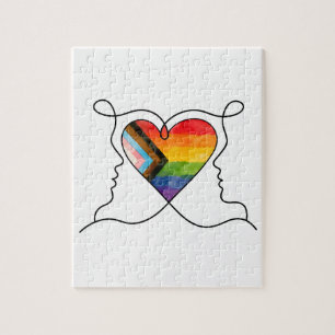 Progress Pride Herz Linienkunst Puzzle