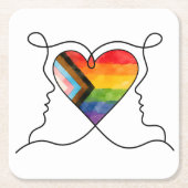 Progress Pride Herz Linienkunst Rechteckiger Pappuntersetzer (Vorderseite)