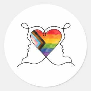 Progress Pride Herz Linienkunst Runder Aufkleber