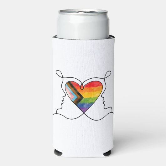 Progress Pride Herz Linienkunst Selters Dosenkühler (Seltzer Vorderseite)